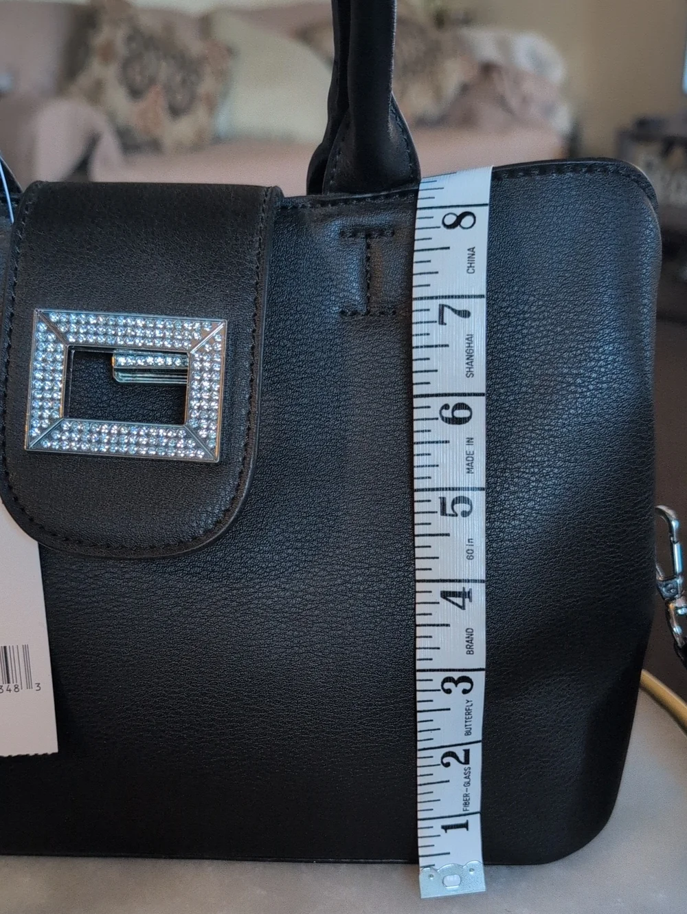 Madden Girl Black Faux Leather Satchel with Crystal Buckle and Strap
